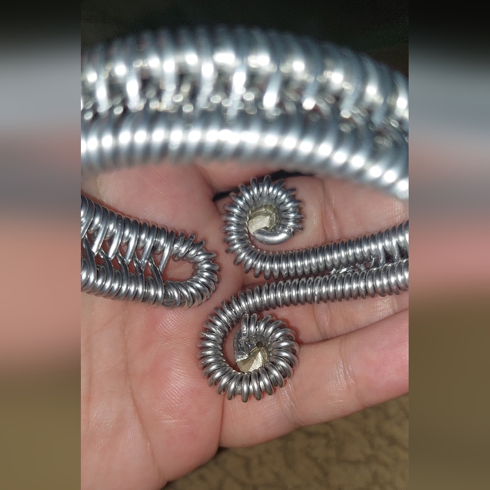 Silvertone Handmade Wire Spiral Statement Bracelet With Crystals. - Picture 2 of 6
